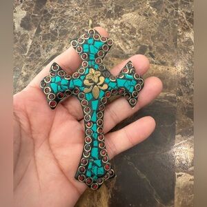 Tibetan Brass Inlay Cross